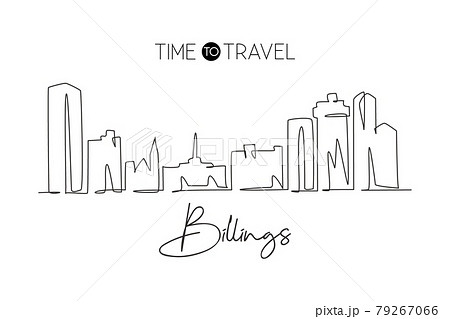One continuous line drawing Billings city skyline, Montana. Beautiful landmark art. World landscape tourism travel home wall decor poster print. Stylish single line draw design vector illustration 79267066