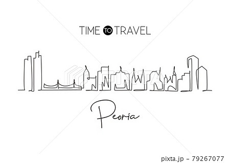 One single line drawing Peoria city skyline, Illinois. World historical town landscape. Best holiday destination postcard print. Editable stroke trendy continuous line draw design vector illustration One single line drawing Peoria city skyline, Illinois. World historical town landscape. Best holiday destination postcard print. Editable stroke trendy continuous line draw design vector illustration 79267077