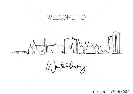 One single line drawing Waterbury city skyline, Connecticut. World historical town landscape. Best holiday destination postcard. Editable stroke trendy continuous line draw design vector illustration One single line drawing Waterbury city skyline, Connecticut. World historical town landscape. Best holiday destination postcard. Editable stroke trendy continuous line draw design vector illustration 79267084