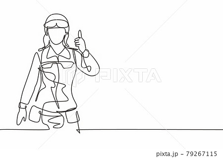 Single continuous line drawing woman soldiers with goggle, full uniforms, thumbs-up gestures are ready to defend the country on battlefield. Dynamic one line draw graphic design vector illustration Single continuous line drawing woman soldiers with goggle, full uniforms, thumbs-up gestures are ready to defend the country on battlefield. Dynamic one line draw graphic design vector illustration 79267115