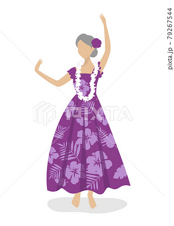 フラダンスをするシニア女性のイラスト素材