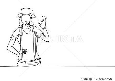 Continuous one line drawing female mime artist with gesture okay and white face make-up puts on a silent motion comedy show at circus arena. Single line draw design vector graphic illustration Continuous one line drawing female mime artist with gesture okay and white face make-up puts on a silent motion comedy show at circus arena. Single line draw design vector graphic illustration 79267750