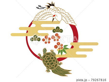 縁起物 鶴と亀のアイコン お正月のイラスト 健康長寿のシンボルのイラスト素材
