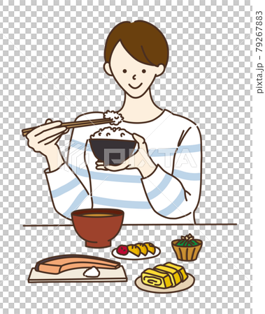 朝食を食べる女性のイラストのイラスト素材