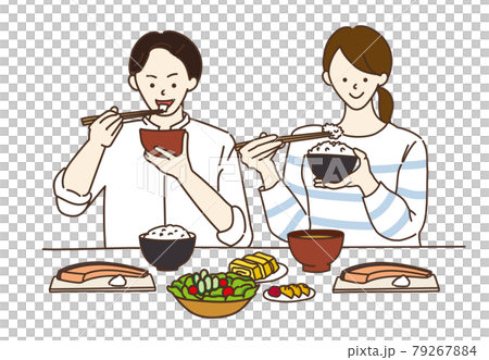 朝食を食べる夫婦のイラストのイラスト素材