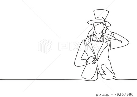Continuous One Line Drawing Female Magician のイラスト素材