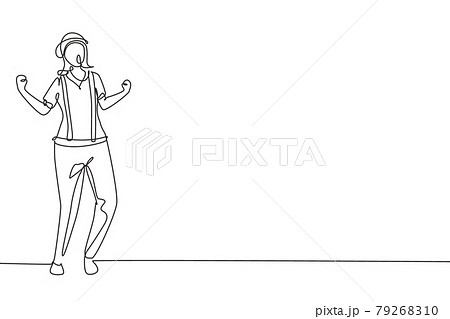Single continuous line drawing female mime artist stands with celebrate gesture and white face make-up makes audience laugh with silent comedy. Dynamic one line draw graphic design vector illustration Single continuous line drawing female mime artist stands with celebrate gesture and white face make-up makes audience laugh with silent comedy. Dynamic one line draw graphic design vector illustration 79268310