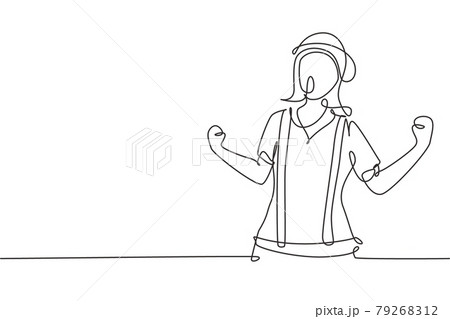 Continuous one line drawing female mime artist with celebrate gesture and white face make-up puts on a silent motion comedy show at circus arena. Single line draw design vector graphic illustration Continuous one line drawing female mime artist with celebrate gesture and white face make-up puts on a silent motion comedy show at circus arena. Single line draw design vector graphic illustration 79268312