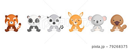 Cute sitting baby animals in cartoon style. Collection animals characters for kids cards, baby shower, birthday invitation, house interior. Bright colored childish vector illustration. 79268375