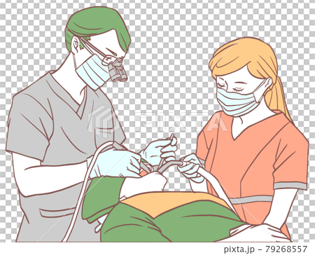 Dental doctor's treatment (male doctor) Simple color 79268557