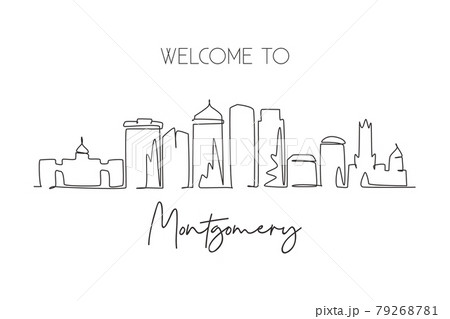 One continuous line drawing of Montgomery city skyline, Alabama. Beautiful landmark. World landscape tourism travel wall decor poster art, postcard. Stylish single line draw design vector illustration 79268781