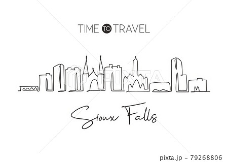 One single line drawing Sioux Falls city skyline, South Dakota. World historic town landscape. Best holiday destination postcard. Editable stroke trendy continuous line draw design vector illustration 79268806