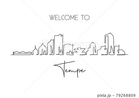 One continuous line drawing Tempe city skyline, Arizona. Beautiful landmark postcard. World landscape tourism travel home wall decor poster print. Stylish single line draw design vector illustration One continuous line drawing Tempe city skyline, Arizona. Beautiful landmark postcard. World landscape tourism travel home wall decor poster print. Stylish single line draw design vector illustration 79268809