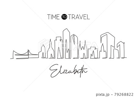 Single continuous line drawing of Elizabeth skyline, New Jersey. Famous city scraper landscape. World travel home wall decor art poster print concept. Modern one line draw design vector illustration Single continuous line drawing of Elizabeth skyline, New Jersey. Famous city scraper landscape. World travel home wall decor art poster print concept. Modern one line draw design vector illustration 79268822