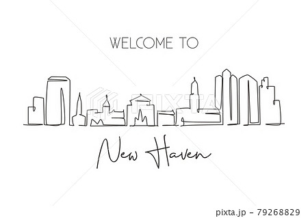 One single line drawing New Haven city skyline, Connecticut. World historical town landscape. Best holiday destination postcard. Editable stroke trendy continuous line draw design vector illustration One single line drawing New Haven city skyline, Connecticut. World historical town landscape. Best holiday destination postcard. Editable stroke trendy continuous line draw design vector illustration 79268829