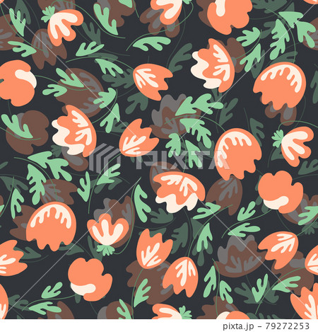 Seamless floral pattern based on traditional folk art ornaments. Modern flowers on color background. Scandinavian style. Sweden nordic style. Vector illustration. Simple minimalistic pattern 79272253