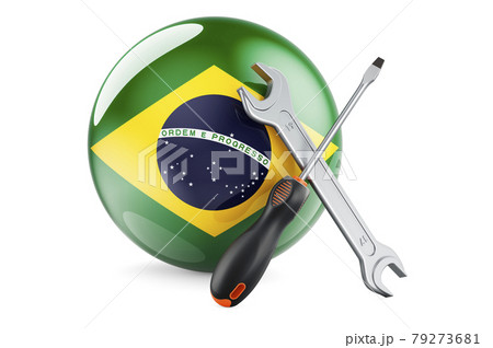 Service and repair in Brazil concept. Screwdriver and wrench with Brazilian flag, 3D rendering 79273681