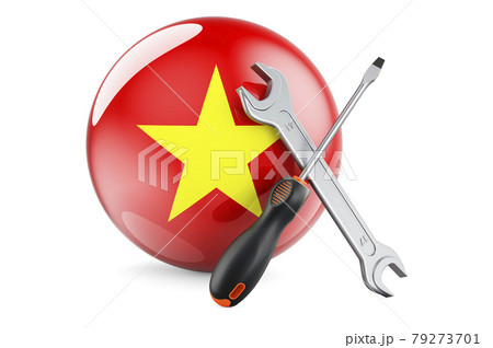 Service and repair in Vietnam concept. Screwdriver and wrench with Vietnamese flag, 3D rendering Service and repair in Vietnam concept. Screwdriver and wrench with Vietnamese flag, 3D rendering 79273701