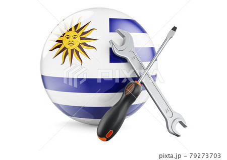 Service and repair in Uruguay concept. Screwdriver and wrench with Uruguayan flag, 3D rendering 79273703