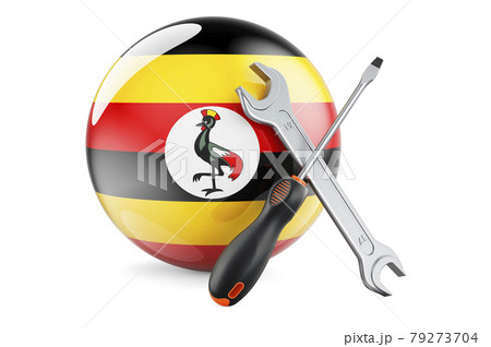 Service and repair in Uganda concept. Screwdriver and wrench with Ugandan flag, 3D rendering 79273704