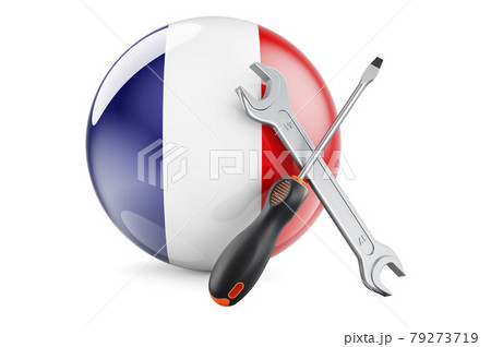 Service and repair in France concept. Screwdriver and wrench with French flag, 3D rendering Service and repair in France concept. Screwdriver and wrench with French flag, 3D rendering 79273719