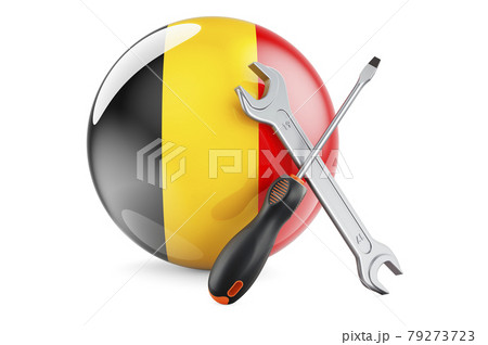 Service and repair in Belgium concept. Screwdriver and wrench with Belgian flag, 3D rendering Service and repair in Belgium concept. Screwdriver and wrench with Belgian flag, 3D rendering 79273723
