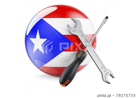 Service and repair in Puerto Rico concept. Screwdriver and wrench with Puerto Rican flag, 3D rendering 79273733