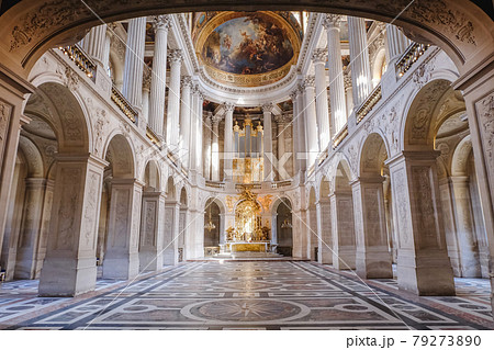 The beautiful view inside of the Royal Chapel of Versailles Palace, France. 79273890