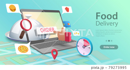 3d Restaurant and Cafe Online Food Order Application, Delivery Service Banner. 79273995