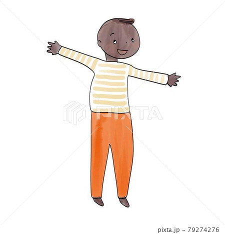 手をひろげる男の子 黒人のイラスト素材