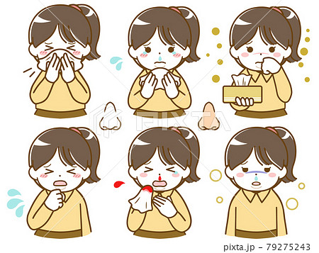 鼻に異常がある太った少女のイラスト素材