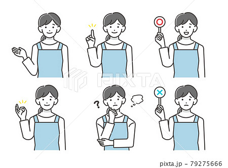 6つのポーズをとるエプロンを着た女性のベクターイラスト素材/主婦/ビジネス 6つのポーズをとるエプロンを着た女性のベクターイラスト素材/主婦/ビジネス 79275666
