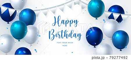 Elegant blue ballon and ribbon Happy Birthday celebration card banner template background 79277492