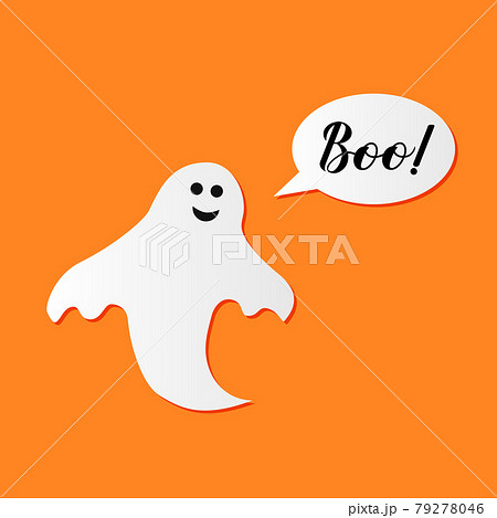 Boo hand lettering with cute cartoon ghost on orange background. Easy to edit vector template for Halloween greeting card, banner, typography poster, party invitation, t-shirt, etc. 79278046