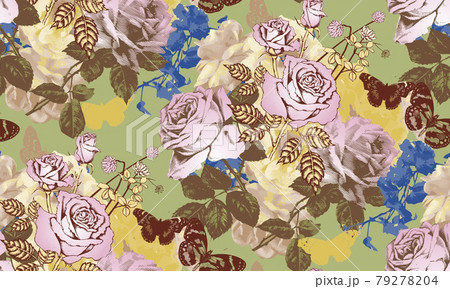 A seamless vintage pattern. Roses and butterflies 79278204
