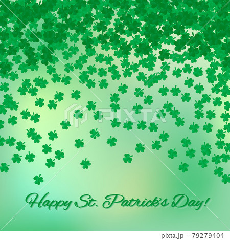 Saint Patrick's Day green background with falling shamrocks confetti. Happy St. Patricks Day greeting card. Traditional irish vector illustration. Easy to edit design template. Saint Patrick's Day green background with falling shamrocks confetti. Happy St. Patricks Day greeting card. Traditional irish vector illustration. Easy to edit design template. 79279404