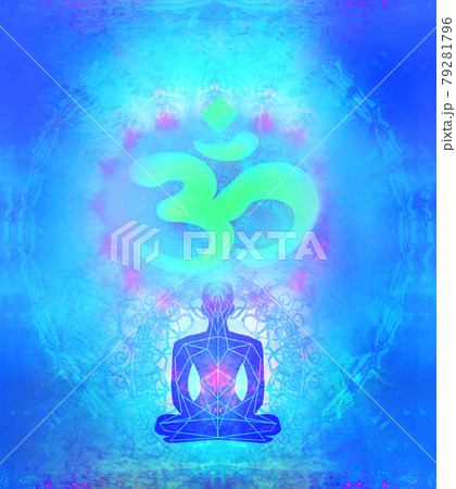 Illustration of a human body in lotus pose - meditating person Illustration of a human body in lotus pose - meditating person 79281796