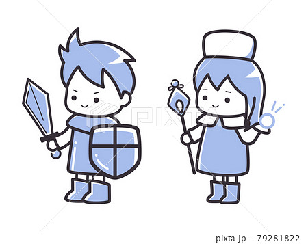 シンプルな線の勇者とヒーラーのイラスト ゲーム Rpgのイラスト素材