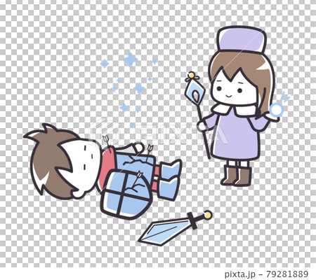 シンプルな線の勇者とヒーラーのイラスト_回復魔法 79281889