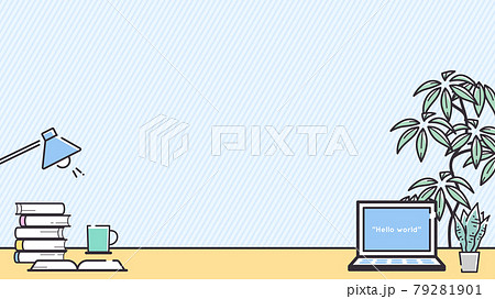 シンプルな線のオフィスの背景_パソコンと本_16:9 79281901