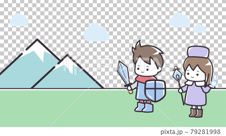 シンプルな線の勇者とヒーラーのイラスト_ゲーム_RPG_16:9 シンプルな線の勇者とヒーラーのイラスト_ゲーム_RPG_16:9 79281998
