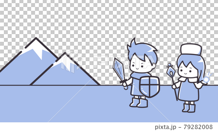 シンプルな線の勇者とヒーラーのイラスト_ゲーム_RPG_16:9 79282008