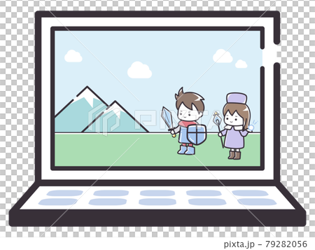 シンプルな線のパソコンの画面のイラスト_ゲーム_RPG 79282056