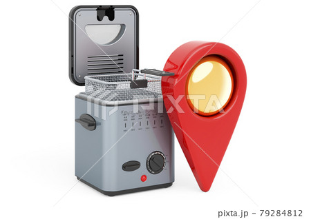 Map pointer with deep fryer, 3D rendering 79284812