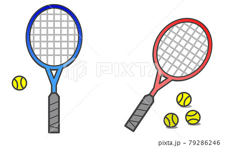 部活でするスポーツのテニス用ラケットとボールのイラストのイラスト素材