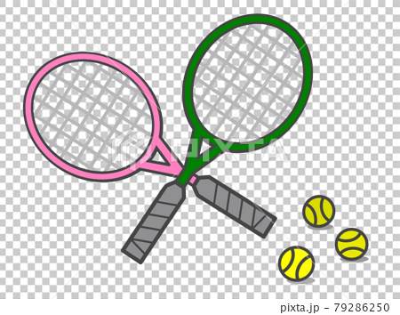 部活でするスポーツのテニス用ラケットとボールのイラストのイラスト素材