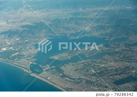 静岡県　空撮　浜名湖　ウナギ　浜名大橋　浜名湖大橋　午前　湖　浜松市　湖西市　春　海　浜名バイパス 79286342