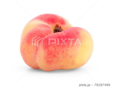Ripe chinese flat peach fruit isolated on white Ripe chinese flat peach fruit isolated on white 79287489