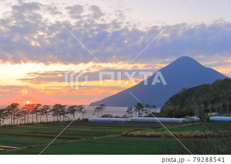 【鹿児島県】長崎鼻から望む黄昏の開聞岳 【鹿児島県】長崎鼻から望む黄昏の開聞岳 79288541