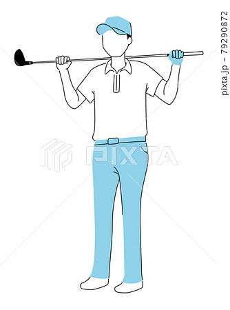 スポーツのゴルフのイラスト ゴルフクラブを持ってストレッチをしてる男性 のイラスト素材